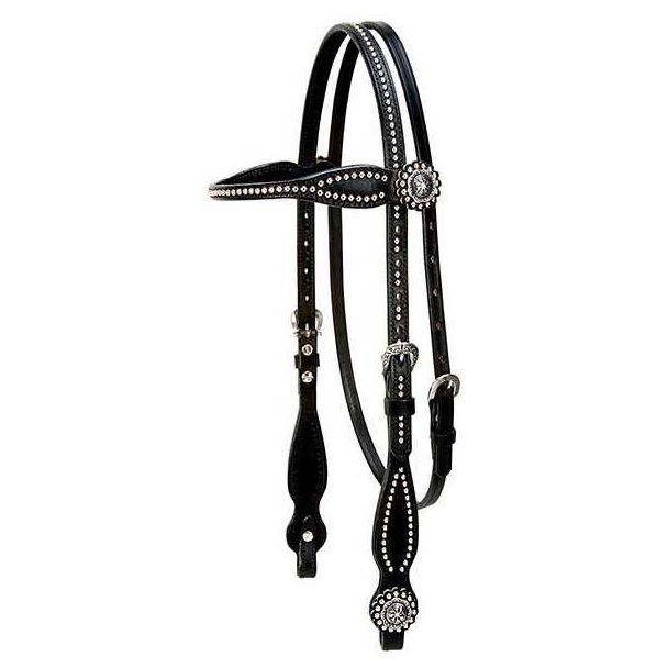 Back in Black Browband Headstall with Nickel Brass Spots