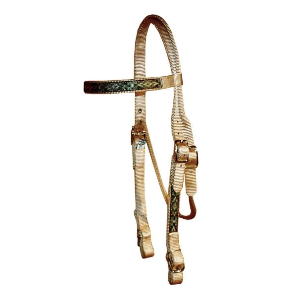 &nbsp;Browband Headstall with Southwest Overlay &amp; Buckle Ends - Grey Cherokee