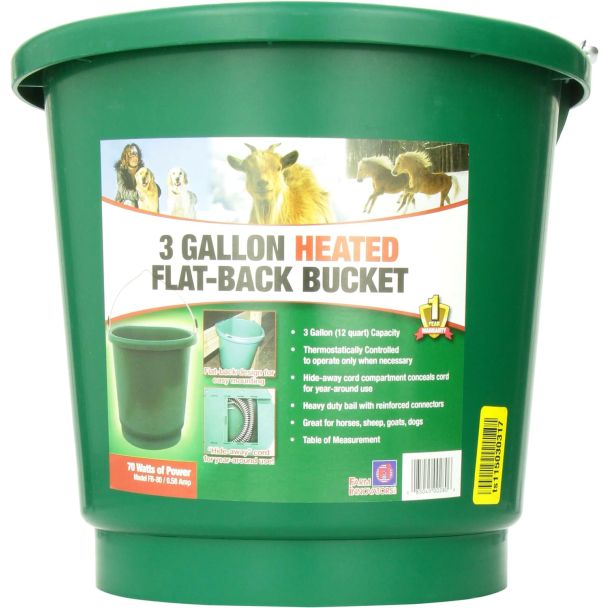 Plastic 3 Gallon Flat Back 70 Watt Heated Bucket with Built in Thermostat