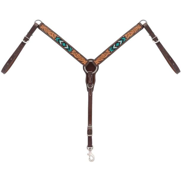 Pony Breast Collar Turquoise Beaded Inlay With Floral Carving