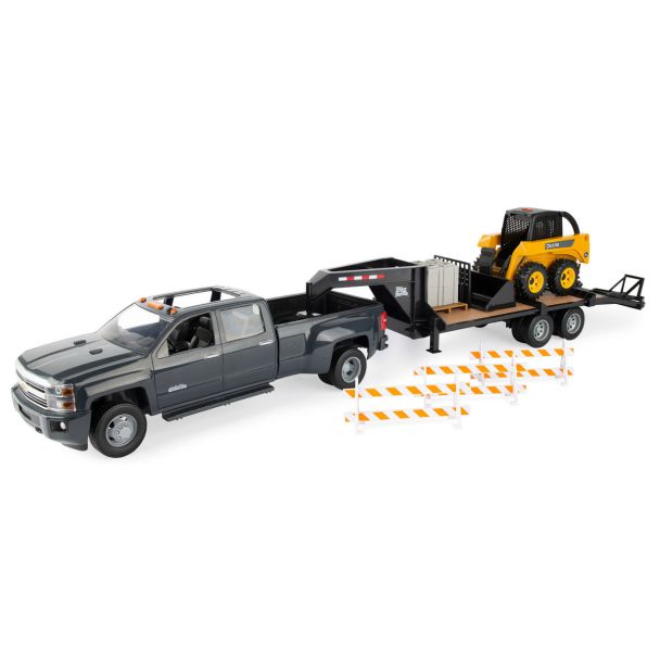 1:16 Big Farm John Deere Construction Set with Skid Loader, Chevrolet Silverado and Accessories