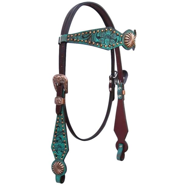 Spotted Pinwheel Hand Painted Horse Western Leather Headstall Dark Brown