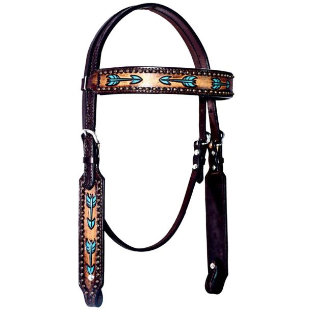 Austin Arrow Spotted Horse Western Leather Headstall Brown
