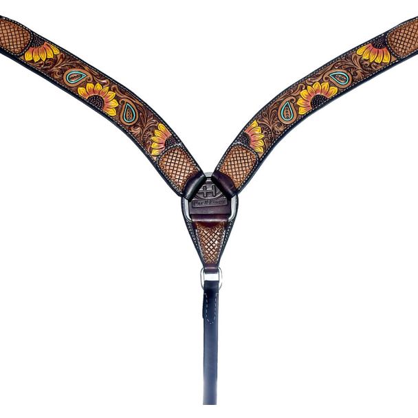 Bonnie Blossom Sunflower Hand Painted And Carved Horse Western Leather Breast Collar