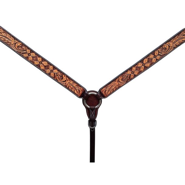 Floral Hand Carved Horse Western Leather Breast Collar Brown