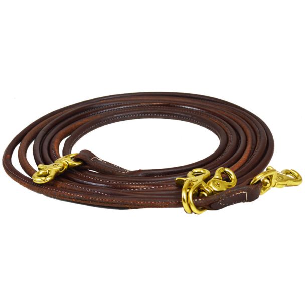 Rolled Harness Leather Draw Reins (Dark Oil)