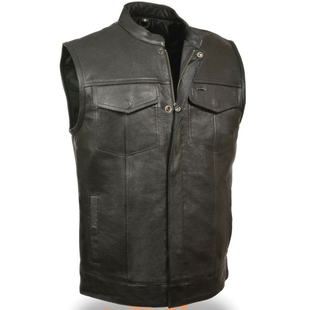 Milwaukee Leather LKM3710 Men's Black Club Style Leather Vest With Open Neck