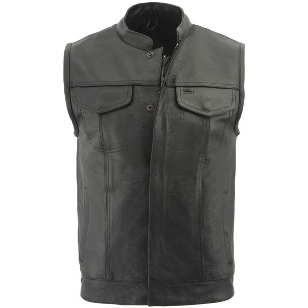 Milwaukee Leather LKM3713 Men's &lsquo;Quick Draw&rsquo; Black Leather Dual Closure Club Vest