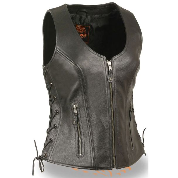 Milwaukee Leather MLL4531 Women's &lsquo;Open Neck&rsquo; Leather Vest With Side Laces L