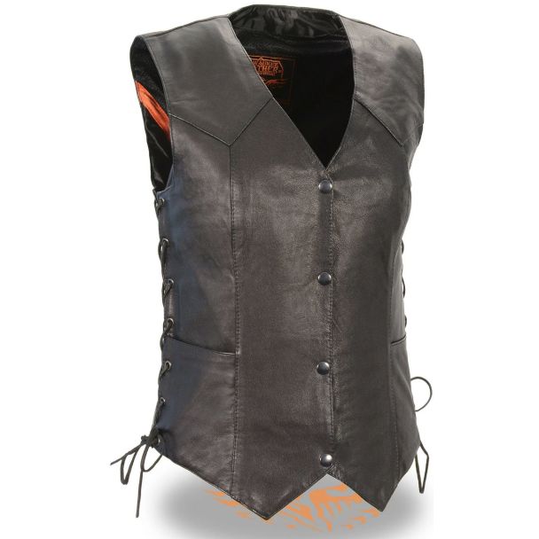 Milwaukee Leather mll4546 Ladies Black Lightweight Side Laced Four Snap Leather Vest