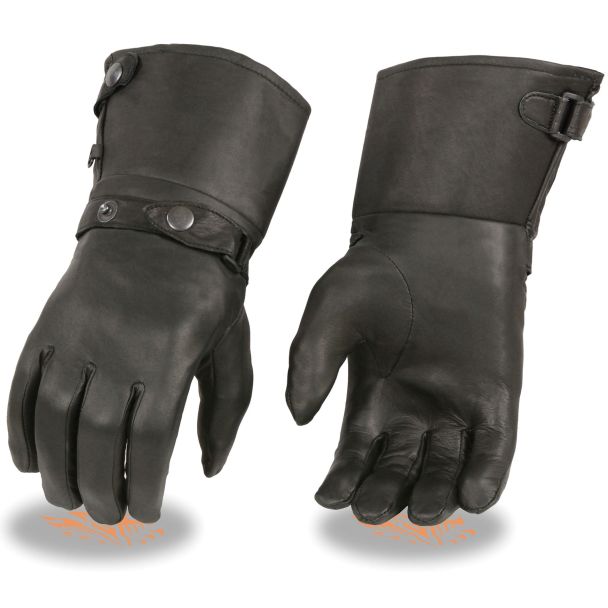 Men&rsquo;s Thermal Lined Leather Gauntlet Gloves w Snap Wrist &amp; Cuff 