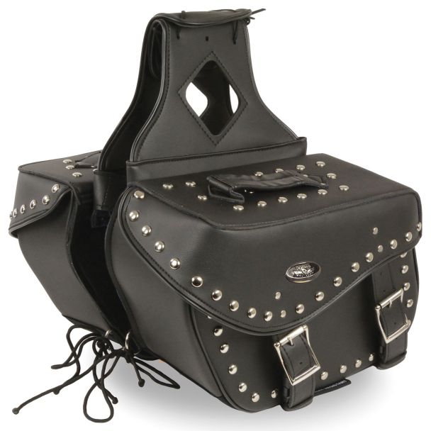 Medium Zip-Off PVC Studded Throw Over Saddle Bag