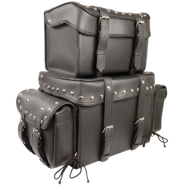 Large Four Piece Studded PVC Touring Pack w/ Barrel Bag