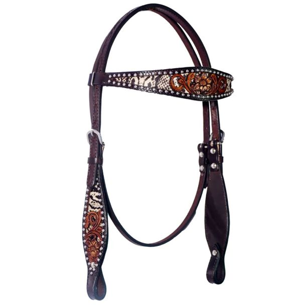Exotic Snake Horse Western Leather Headstall Dark Brown