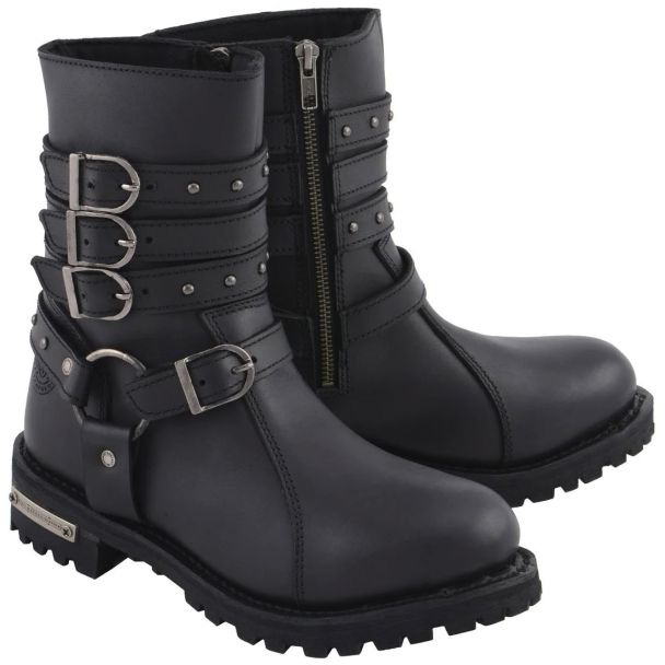 Milwaukee Leather MBL9399 Women's 9 Inch Black Triple Buckle Leather Harness Boots With Side Zipper Entry 8