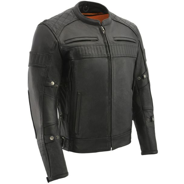 Milwaukee Leather mlm1545 Men's Quilted Pattern Triple Vent Black Leather Scooter Jacket