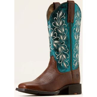 Ariat Women's Round Up Holly Wide Square Toe Western Boot - Metallic
