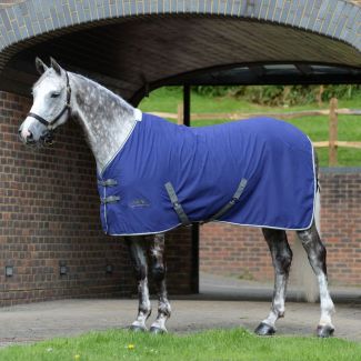 WeatherBeeta Cotton Show Sheet with Surcingles II Standard Neck - Dark Blue/Grey/White