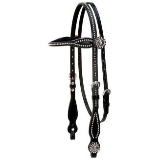 Back in Black Browband Headstall with Nickel Brass Spots