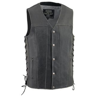 Milwaukee Leather Men's Distress Grey Leather Motorcycle Vest - Side Lace 