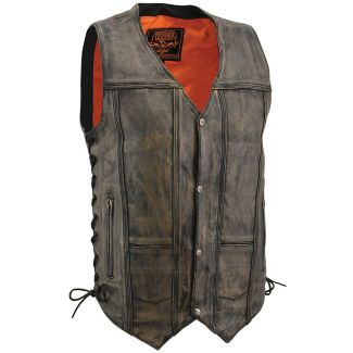 Milwaukee Leather Men's Roulette Distressed Brown 10 Pocket Motorcycle Leather Vest 