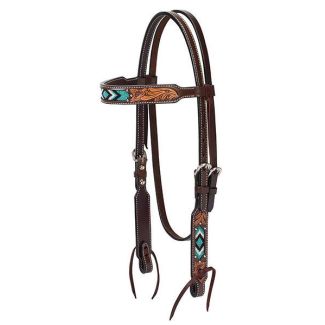 Weaver Turquoise Cross Turquoise Beaded 5/8" Browband Headstall&nbsp;