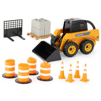 John Deere 1:16 Scale Skid Steer Toy Set with Barrels, Cones and Blocks