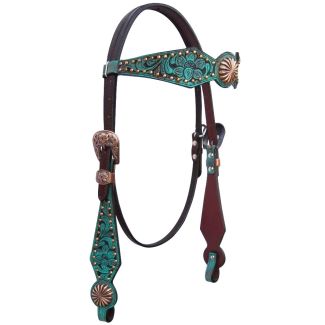 Spotted Pinwheel Hand Painted Horse Western Leather Headstall Dark Brown