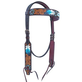 Oak Leaves Hand Carved And Painted Horse Western Leather Headstall