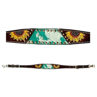 Hand Painted Sunflower Horse Western Leather Wither Straps Brown Tan
