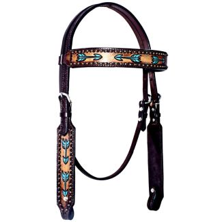 Austin Arrow Spotted Horse Western Leather Headstall Brown