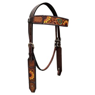 Bonnie Blossom Sunflower Hand Painted Horse Western Leather Headstall Brown