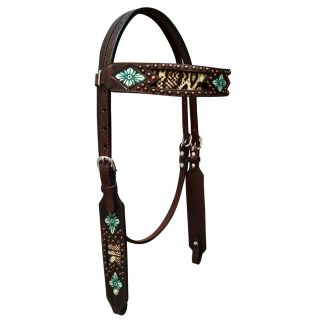 Floral Hand Painted Horse Western Leather Headstall Dark Brown