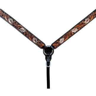 Floral Hand Tooled Horse Western Leather Breast Collar