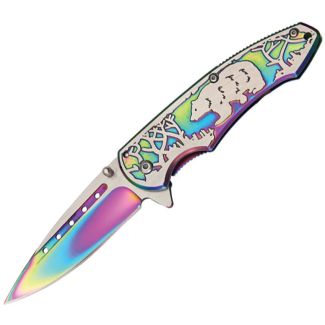 Bear Linerlock Pocket Knife Rainbow