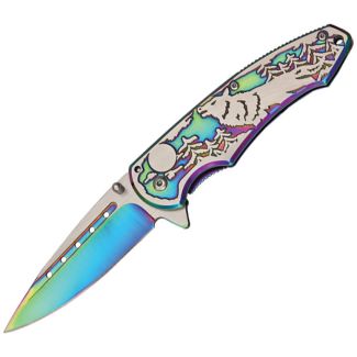 Wolf Linerlock Pocket Knife Rainbow