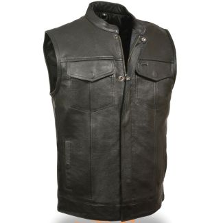 Milwaukee Leather LKM3710 Men's Black Club Style Leather Vest With Open Neck