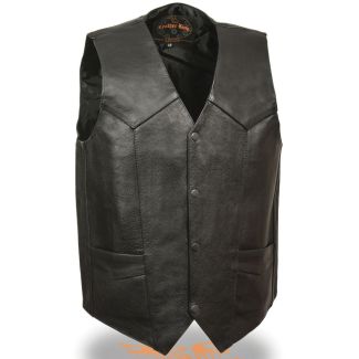 Milwaukee Leather LKM3730 Men's Black Leather Classic Snap Front Vest