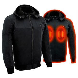 Nexgen Heat Men&rsquo;s Black 'Heated' Soft Shell Racing Style Motorcycle Heated Jacket for Riding w/ Battery