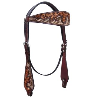 Bar H &nbsp; Floral Hand Carved Horse Western Leather Headstall Brown