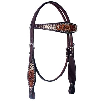 Exotic Snake Horse Western Leather Headstall Dark Brown