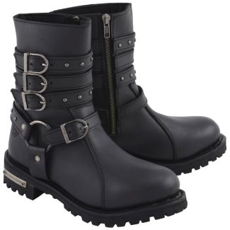 Milwaukee Leather MBL9399 Women's 9 Inch Black Triple Buckle Leather Harness Boots With Side Zipper Entry 8