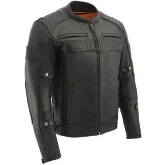 Milwaukee Leather mlm1545 Men's Quilted Pattern Triple Vent Black Leather Scooter Jacket