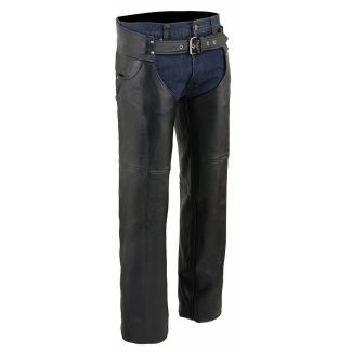 Milwaukee Leather Chaps for Men's Black Premium Leather- Classic Jean Style Pockets Motorcycle Riders Chap