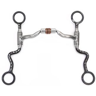 Western Silver Dotted S Shank Low Port Barrel Curb Bit with Copper Rollers - 5"