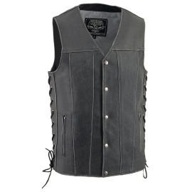 Milwaukee Leather Men's Distress Grey Leather Motorcycle Vest